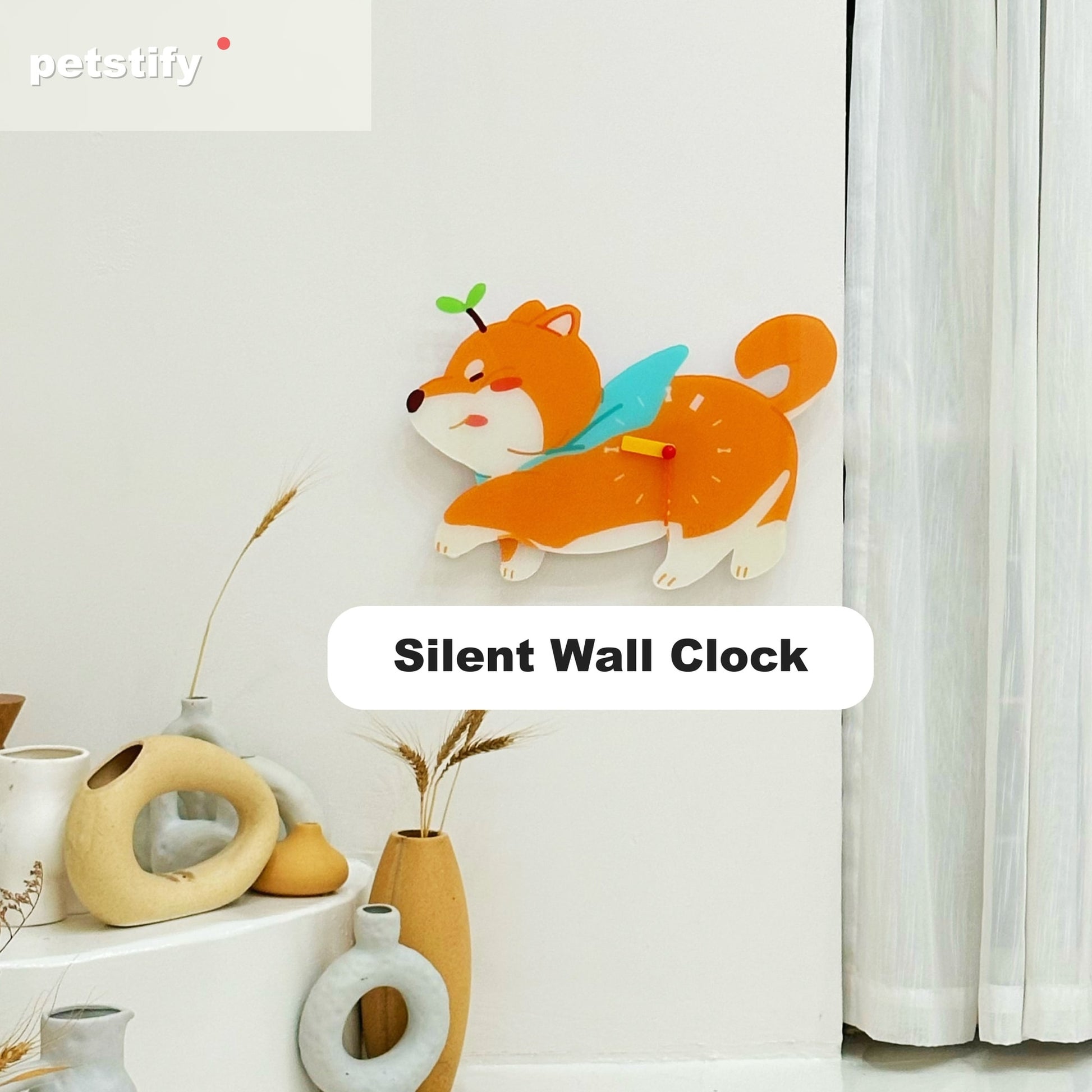 Petstify Shiba Inu dog wall clock - close-up of the swinging poop pendulum