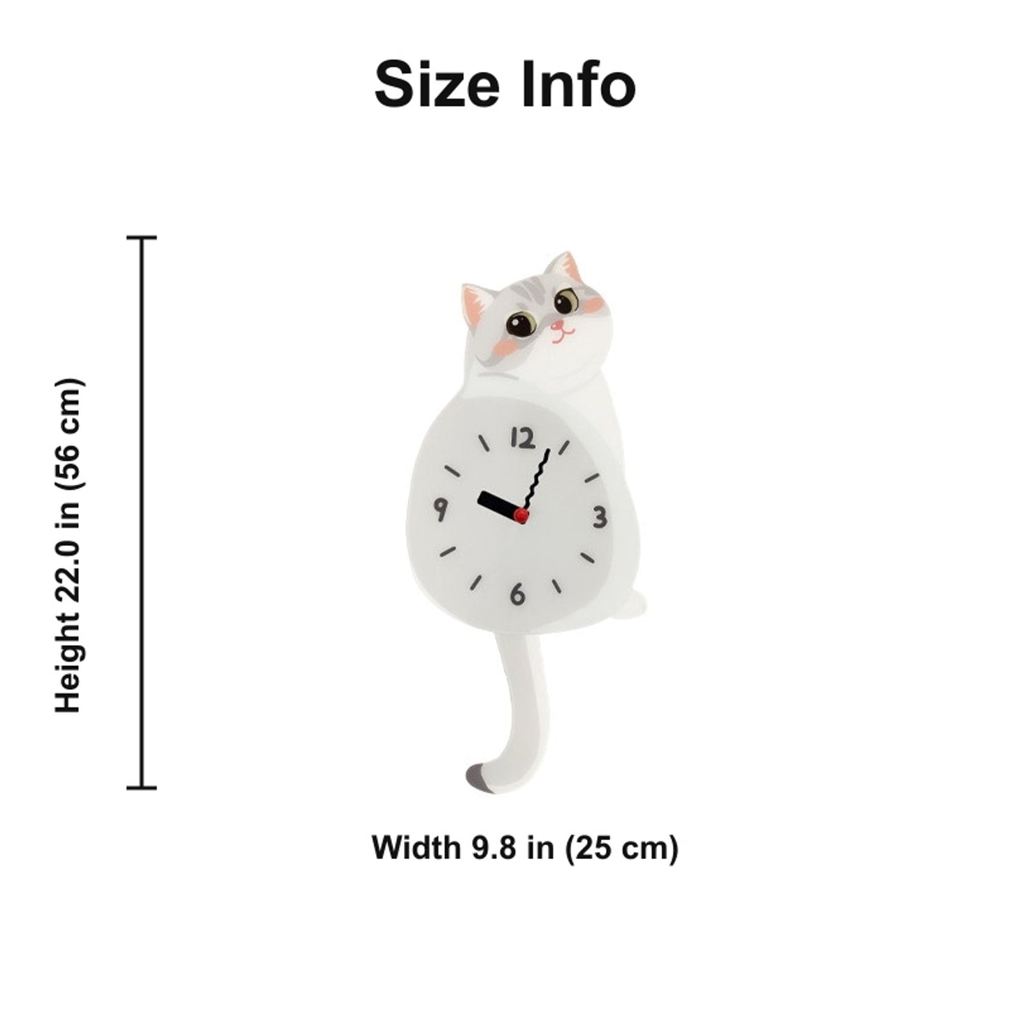 Petstify Silver Shaded Cat acrylic wall clock size chart
