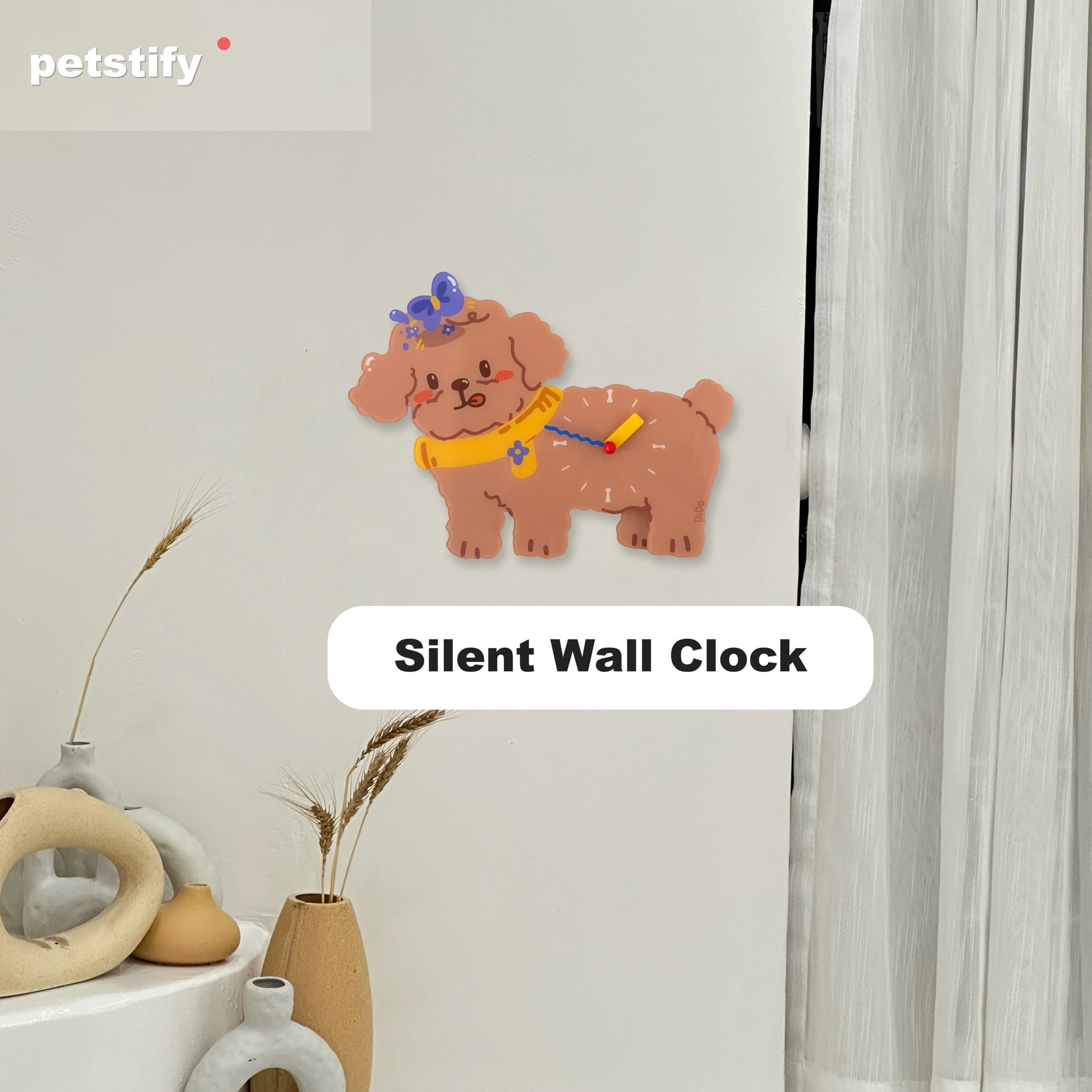 Petstify Teddy Poodle dog wall clock - close-up of the swinging poop pendulum