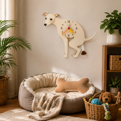 Latte Greyhound in a warm room scene for dog lovers and pet parents