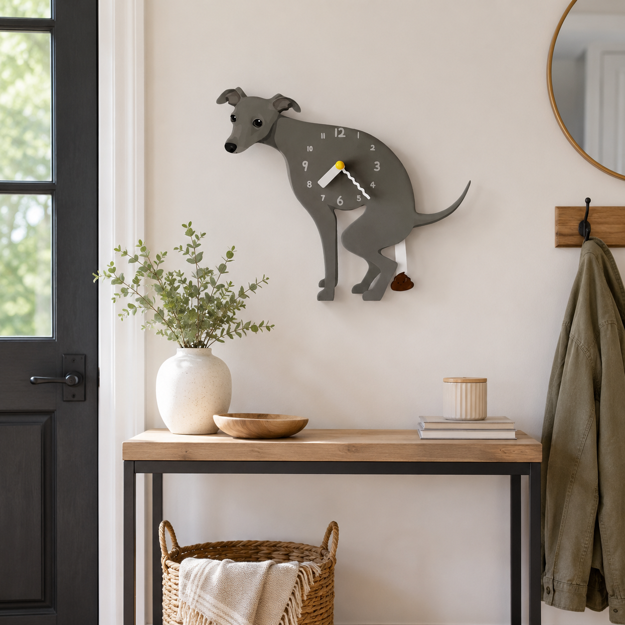 Gray Greyhound in a warm room scene for dog lovers and pet parents