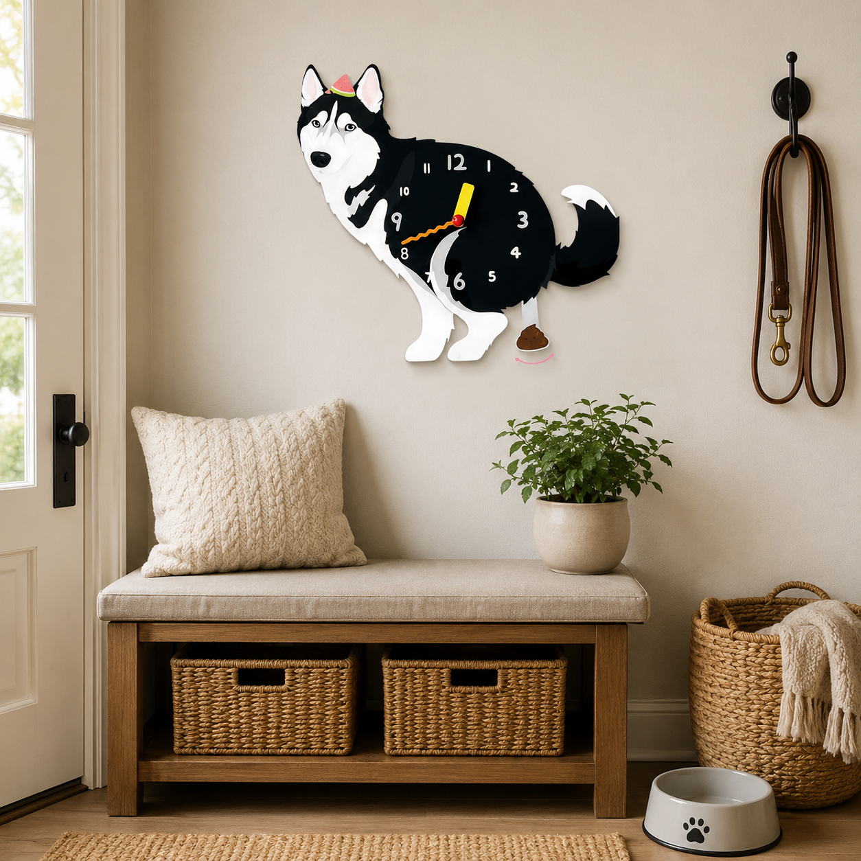 Black Husky in a warm room scene for dog lovers and pet parents
