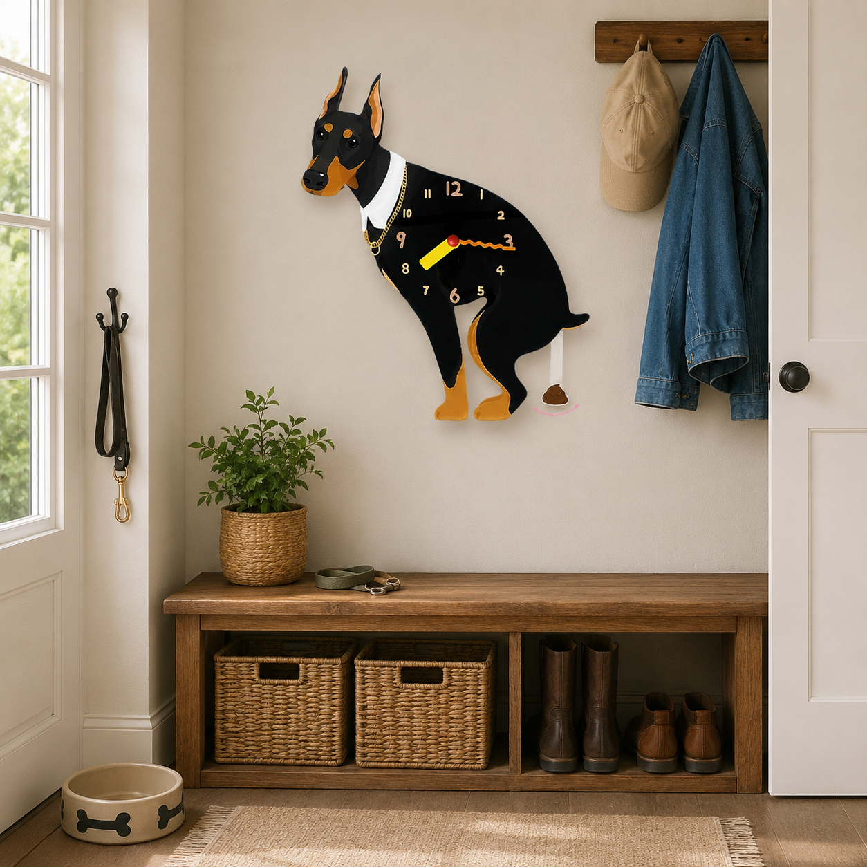 Black Doberman in a warm room scene for dog lovers and pet parents