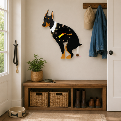 Black Doberman in a warm room scene for dog lovers and pet parents