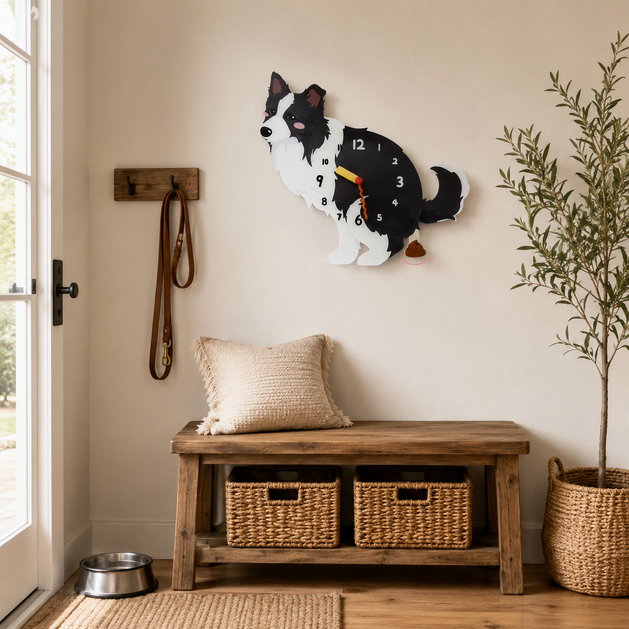 Black and White Border Collie in a warm room scene for dog lovers and pet parents
