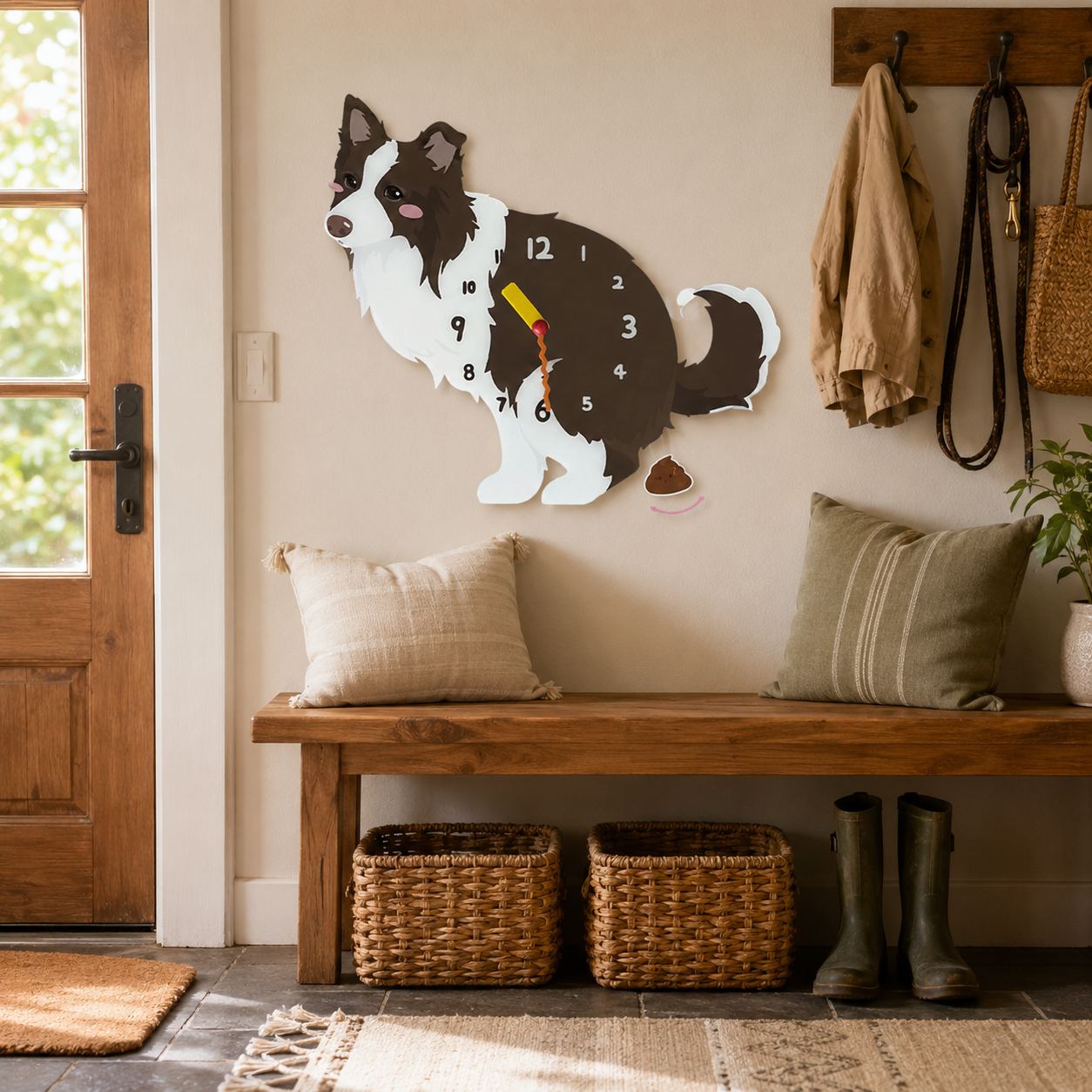 Brown and White Border Collie in a warm room scene for dog lovers and pet parents