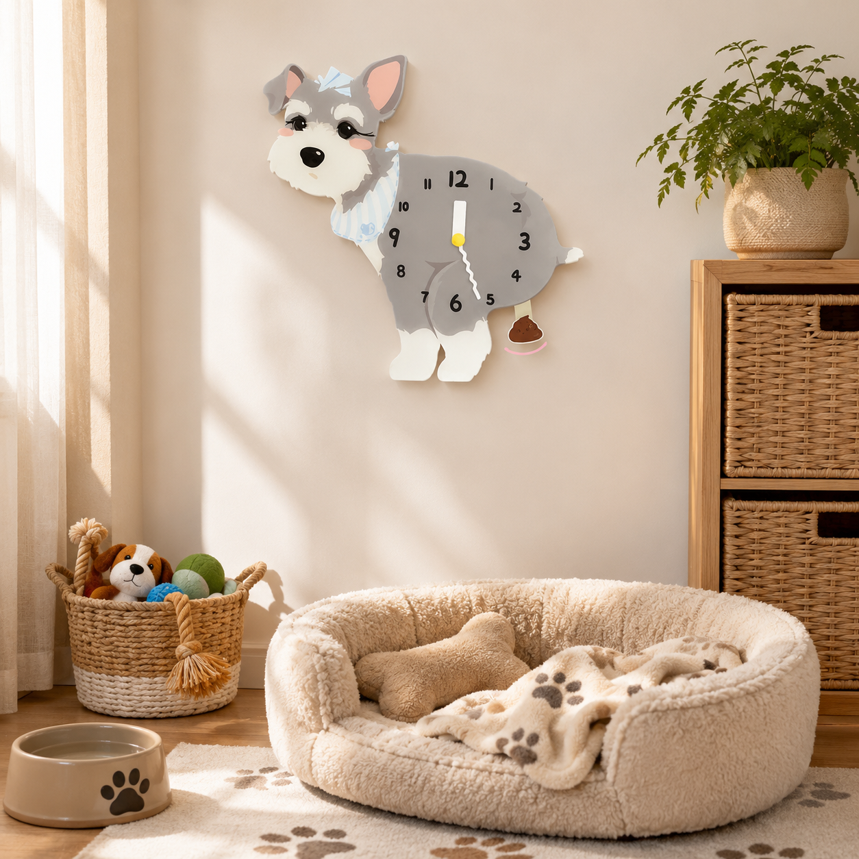 Light Schnauzer in a warm room scene for dog lovers and pet parents