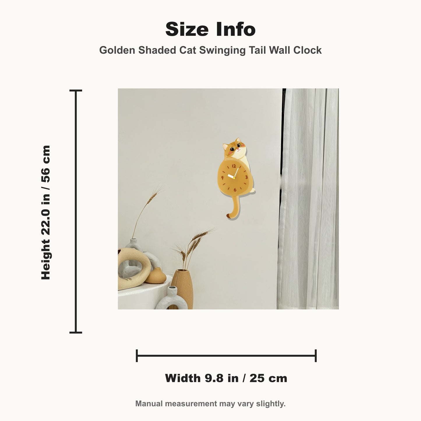 Petstify Golden Shaded Cat cat wall clock - clock face detail showing silent quartz movement