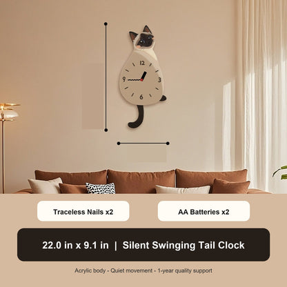 Petstify Siamese Cat swinging tail acrylic wall clock