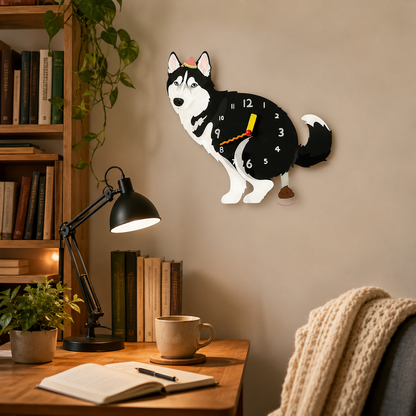Black Husky gift idea with silent quartz movement and swinging poop pendulum