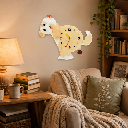 Light Cockapoo gift idea with silent quartz movement and swinging poop pendulum