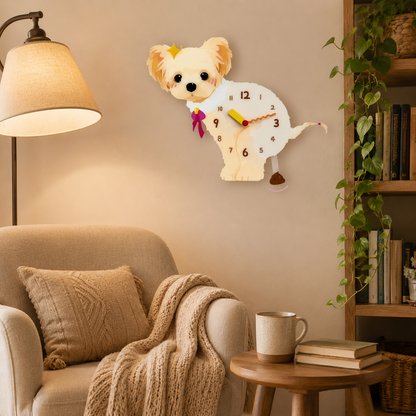 Yorkshire Terrier gift idea with silent quartz movement and swinging poop pendulum