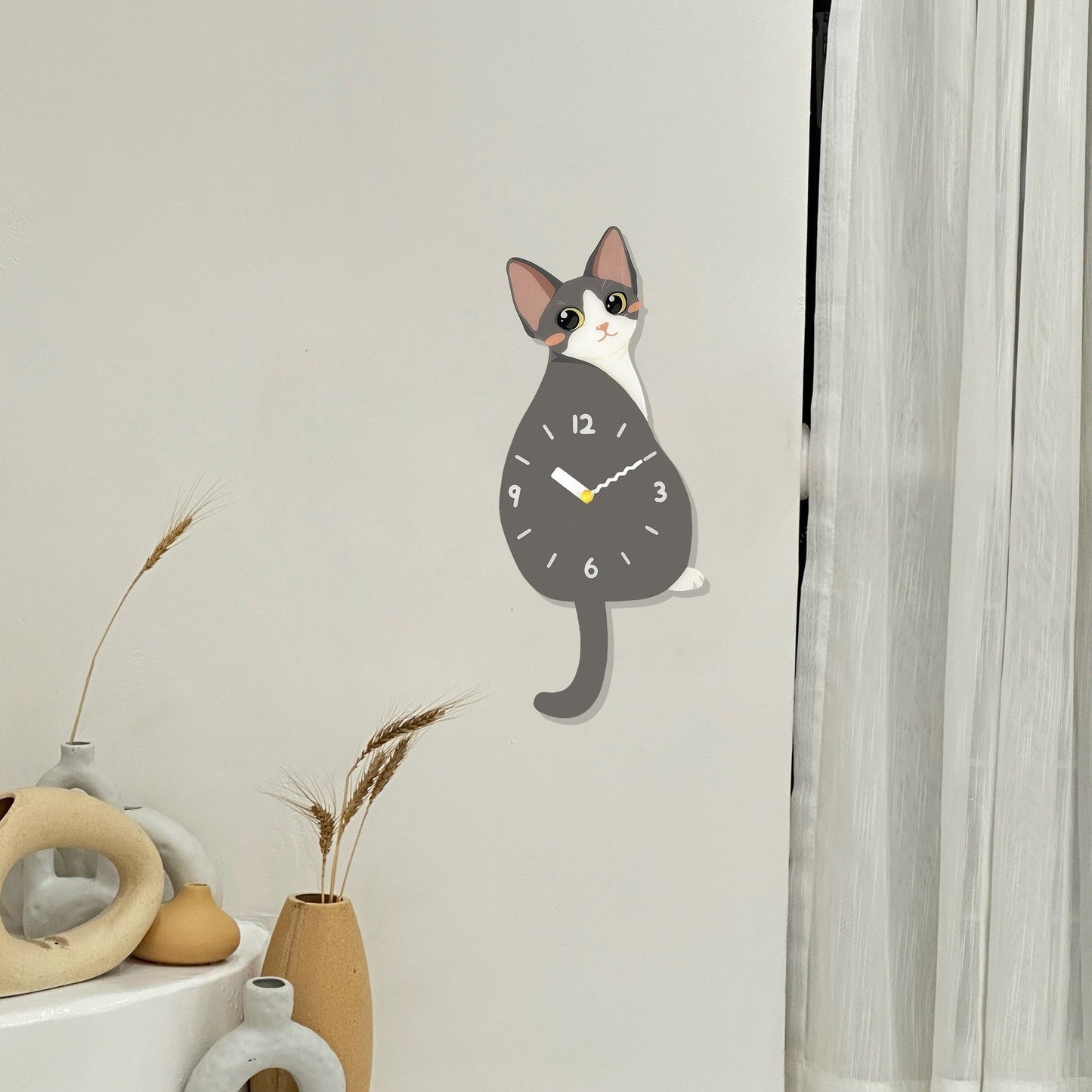 Petstify Blue and White Devon Rex swinging tail acrylic wall clock