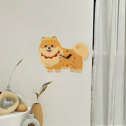 Petstify tan Pomeranian acrylic wall clock with swinging paw detail