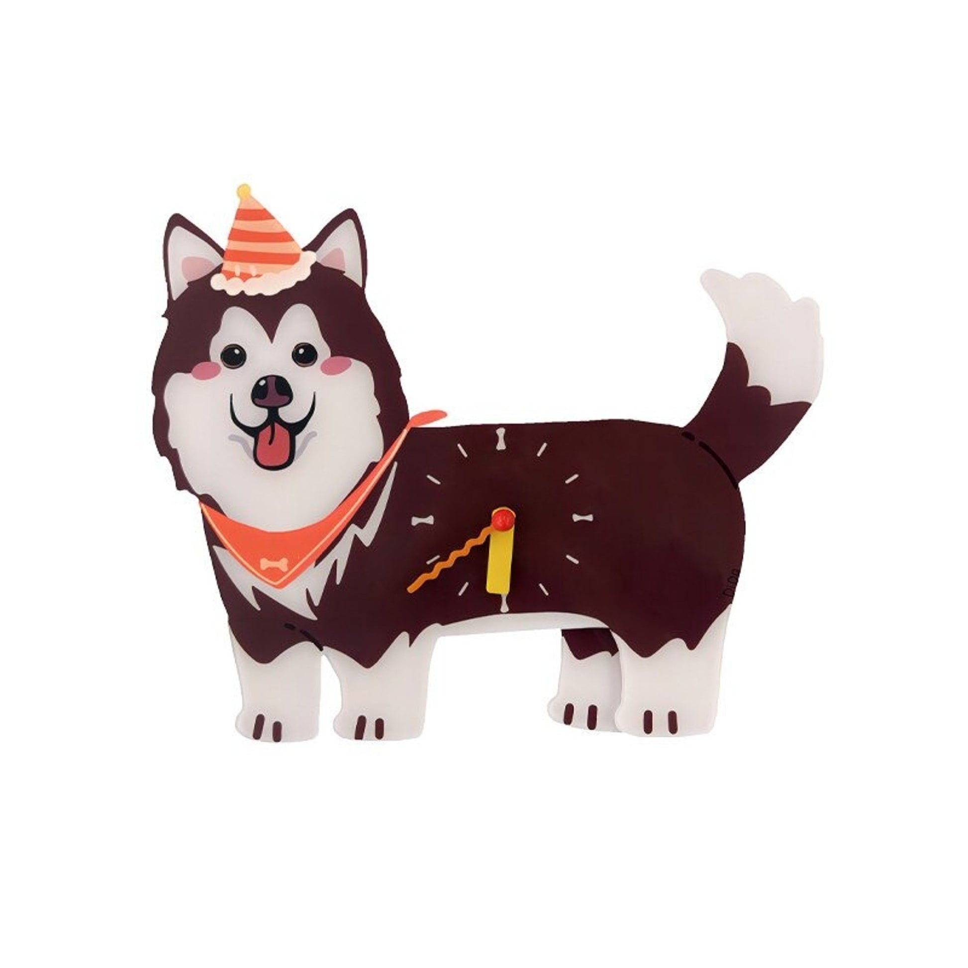 Petstify Alaskan Malamute wall clock brown variant with birthday hat magnetic accessory