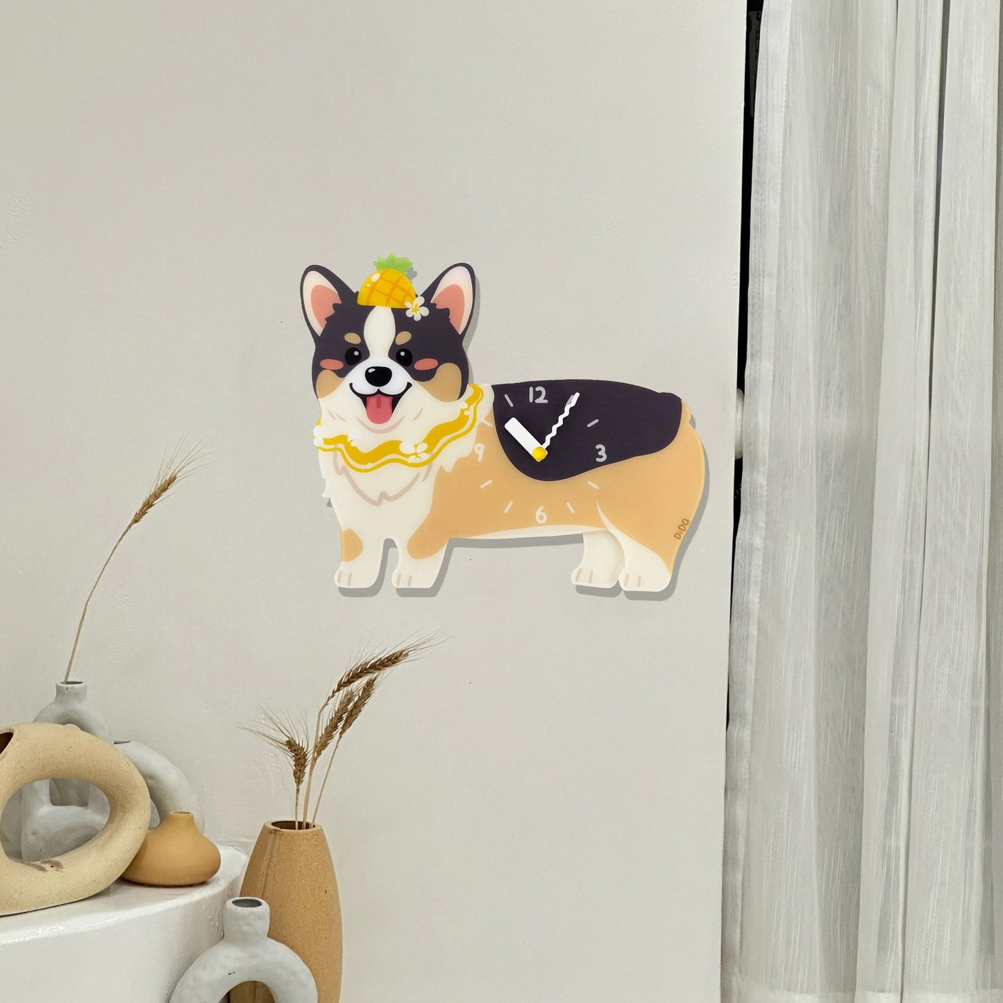 Petstify Black Head Tricolor Corgi acrylic wall clock
