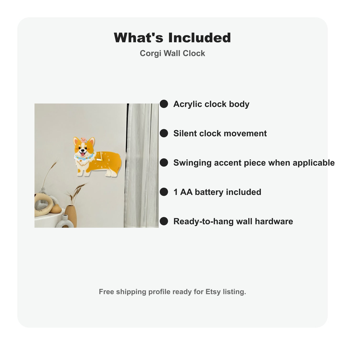 Corgi Petstify dog wall clock with swinging poop pendulum