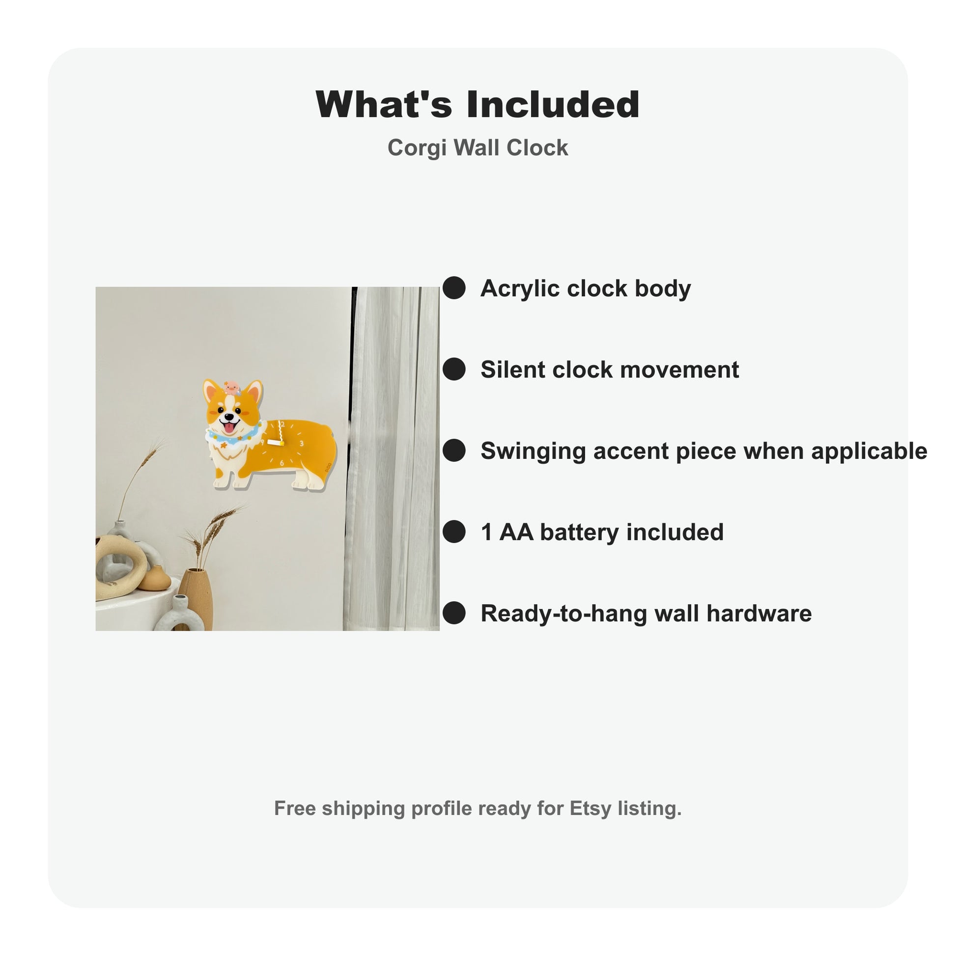 Corgi Petstify dog wall clock with swinging poop pendulum
