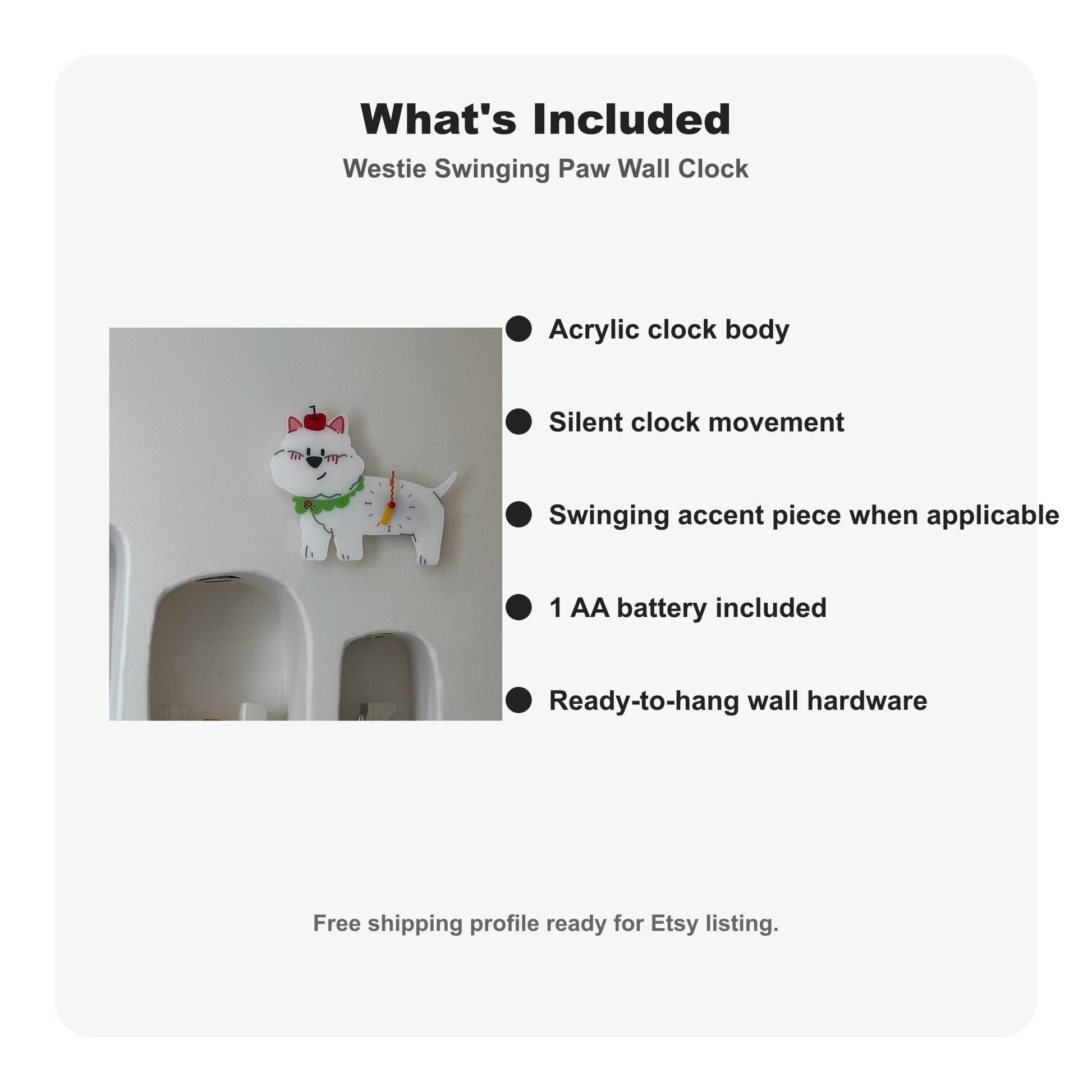 Westie Petstify dog wall clock with swinging poop pendulum