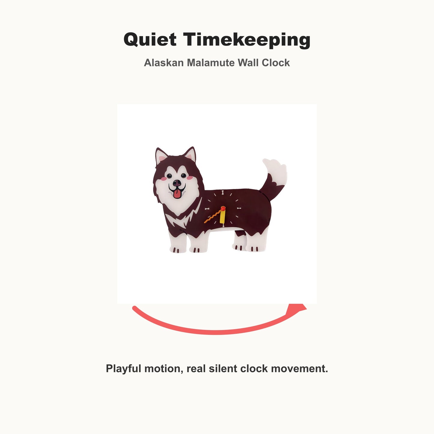 Alaskan Malamute Petstify dog wall clock with swinging poop pendulum
