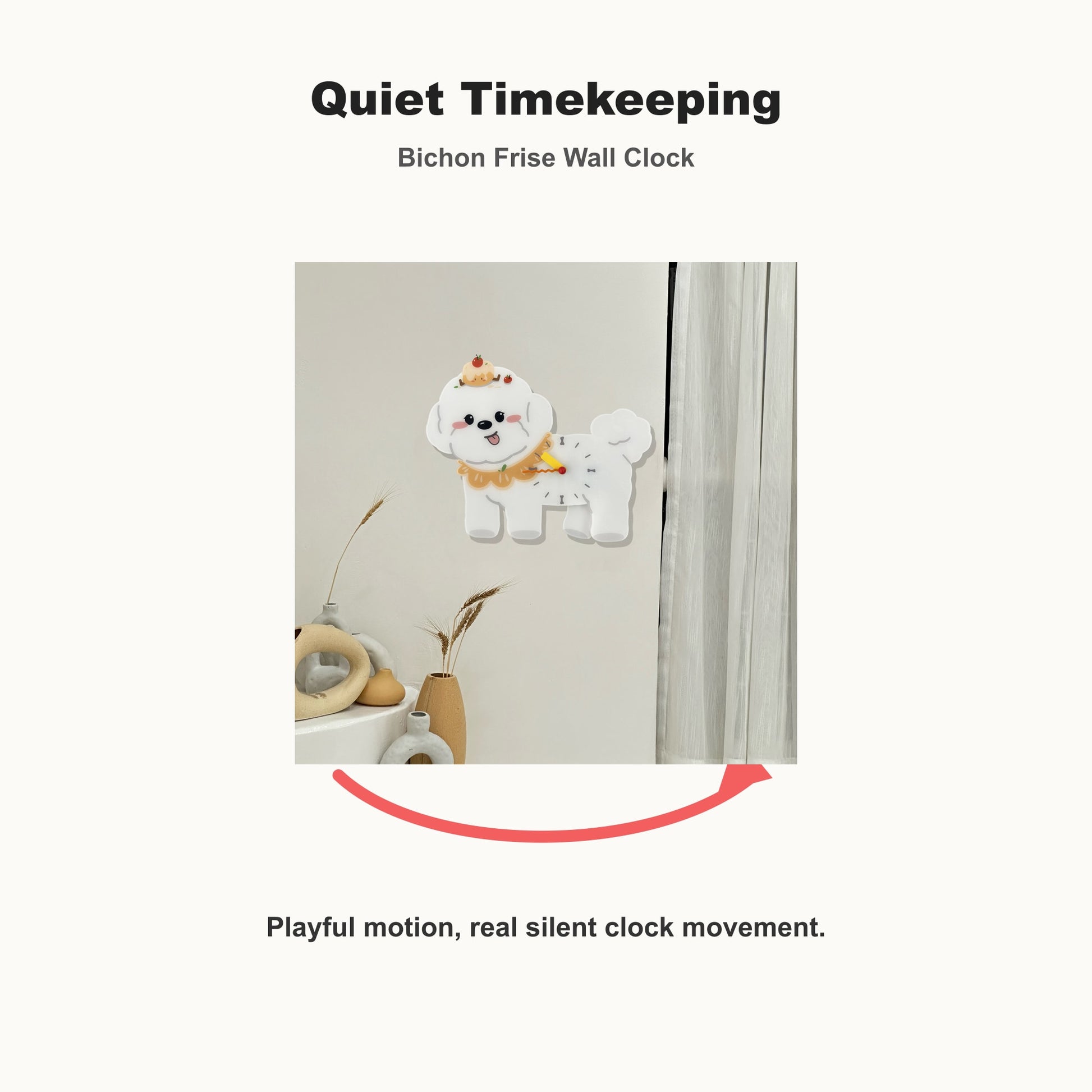 Bichon Frise Petstify dog wall clock with swinging poop pendulum
