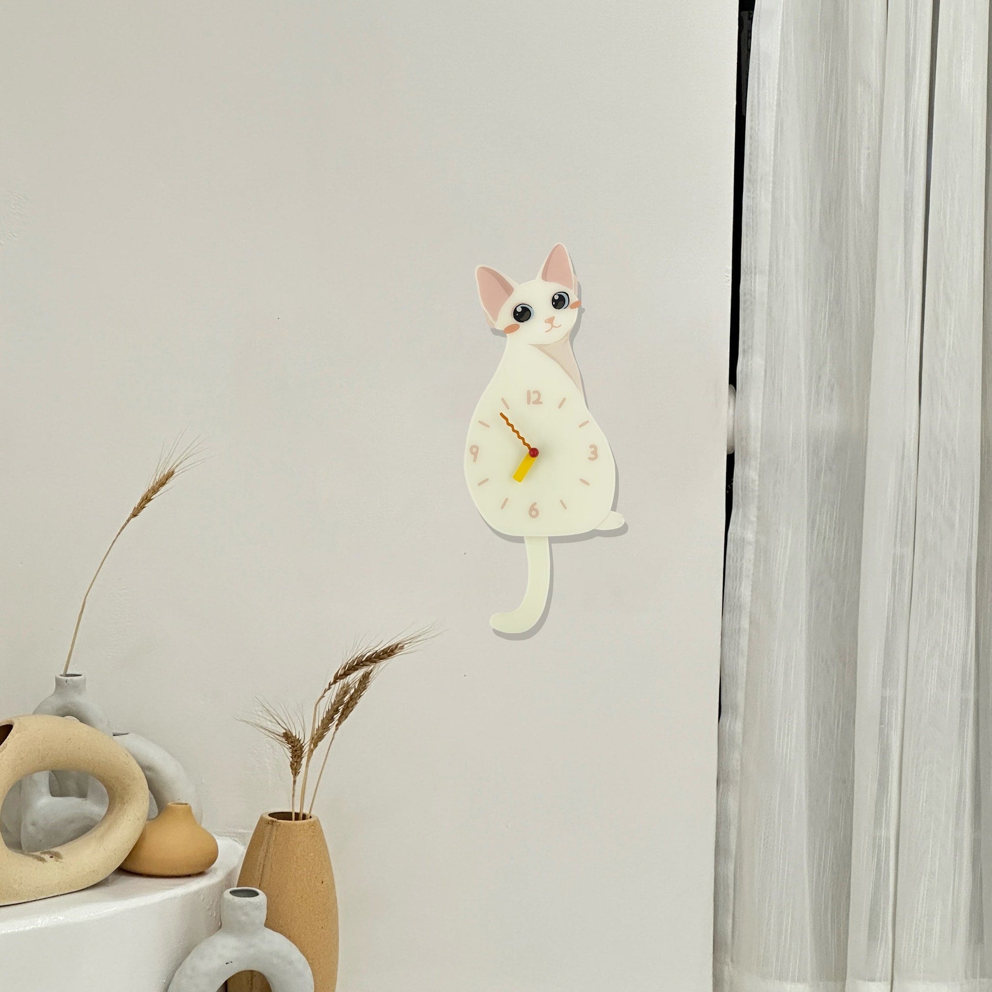 Petstify White Devon Rex swinging tail acrylic wall clock