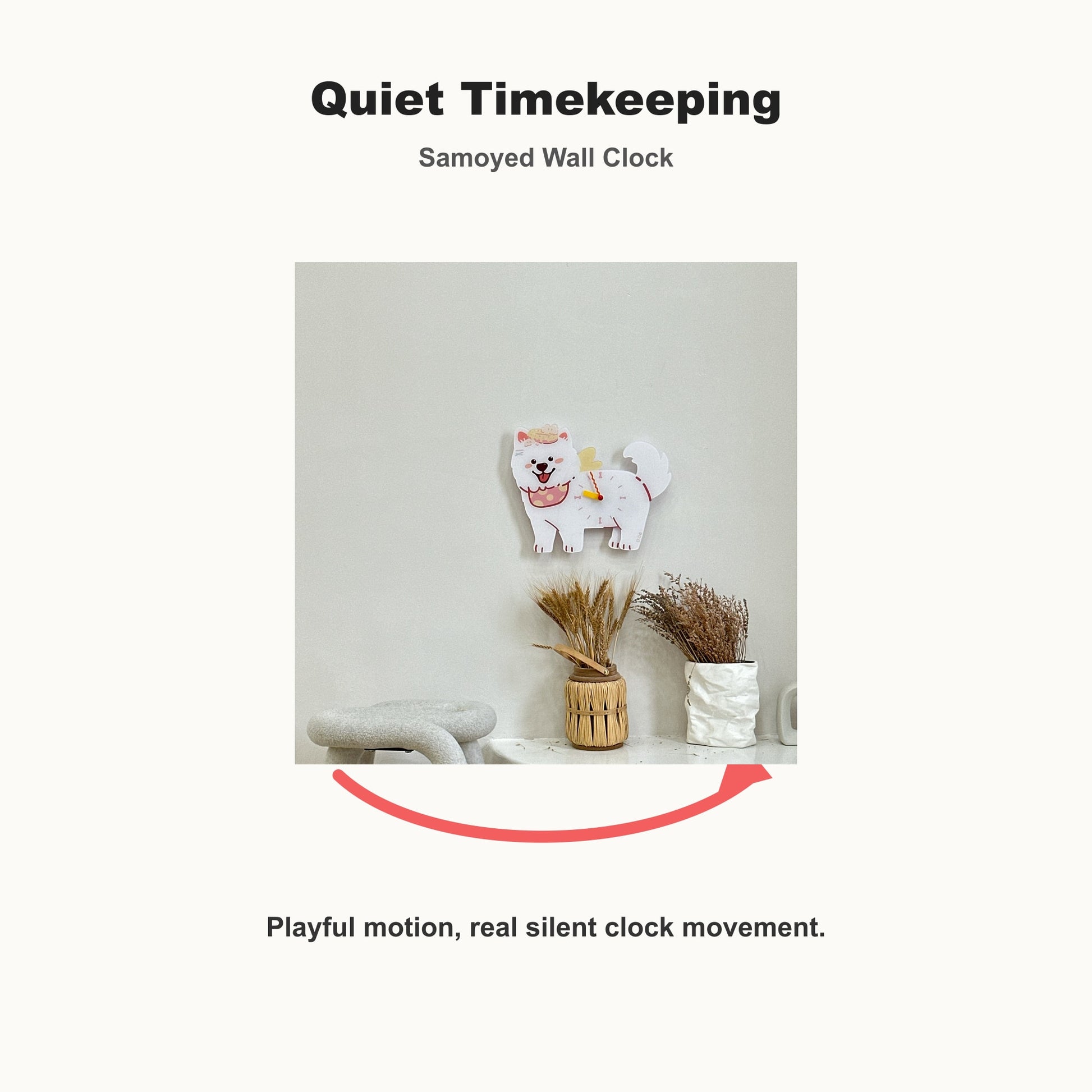 Samoyed Petstify dog wall clock with swinging poop pendulum