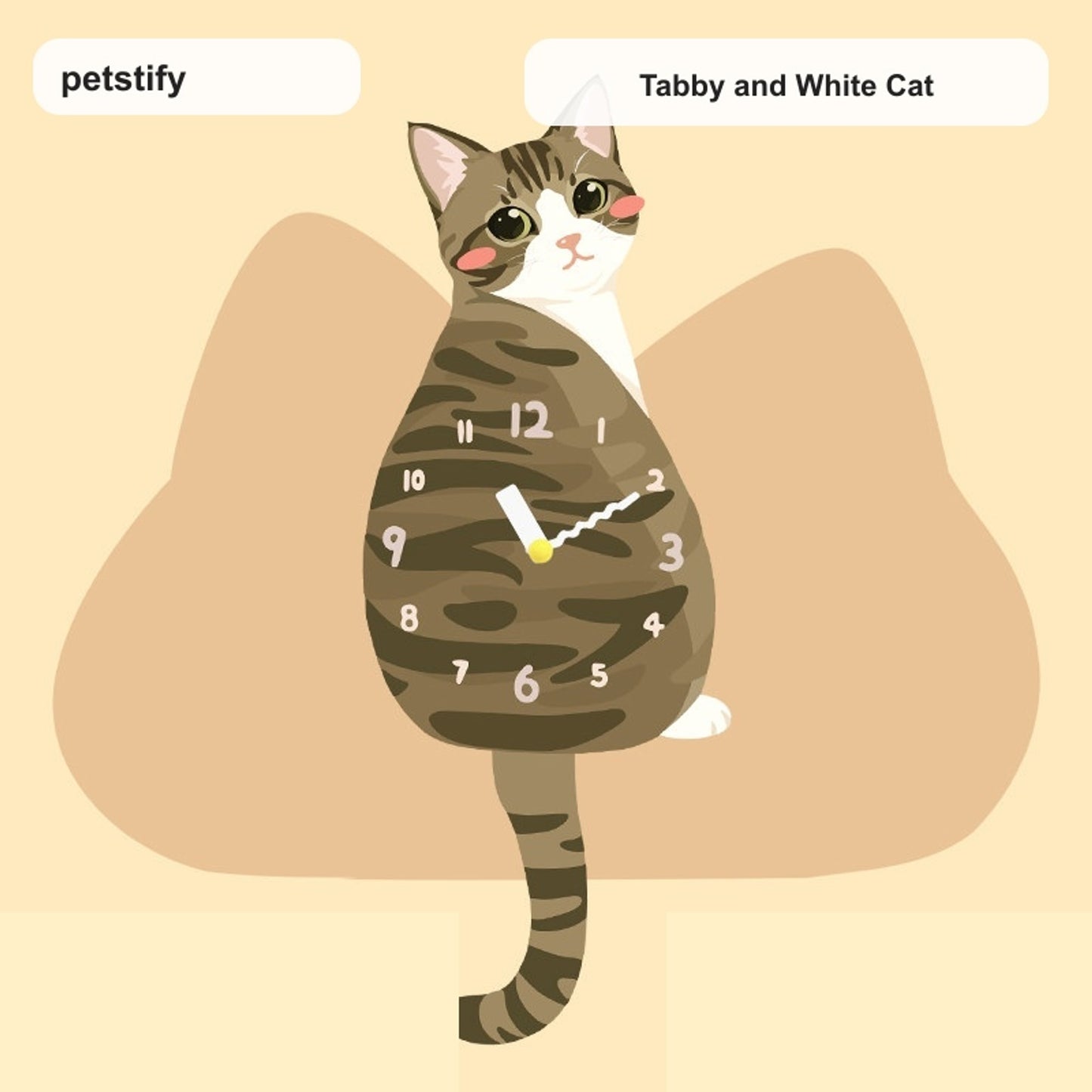Tabby Cat Petstify cat wall clock with playful swinging detail