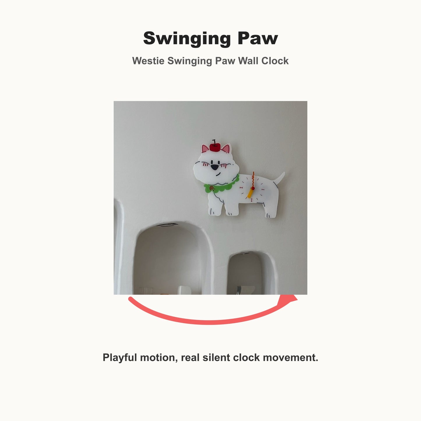 Westie Petstify dog wall clock with swinging poop pendulum