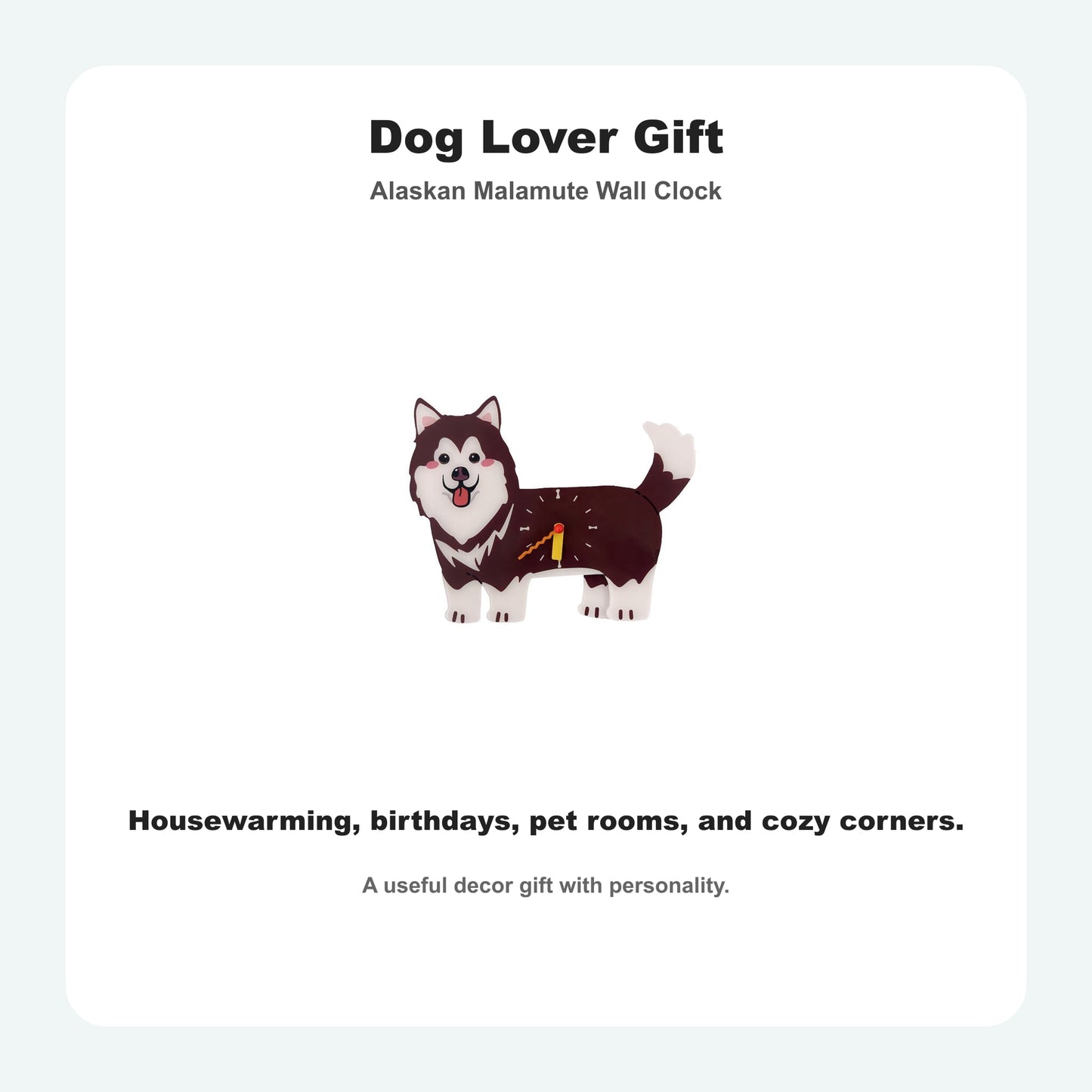 Alaskan Malamute Petstify dog wall clock with swinging poop pendulum