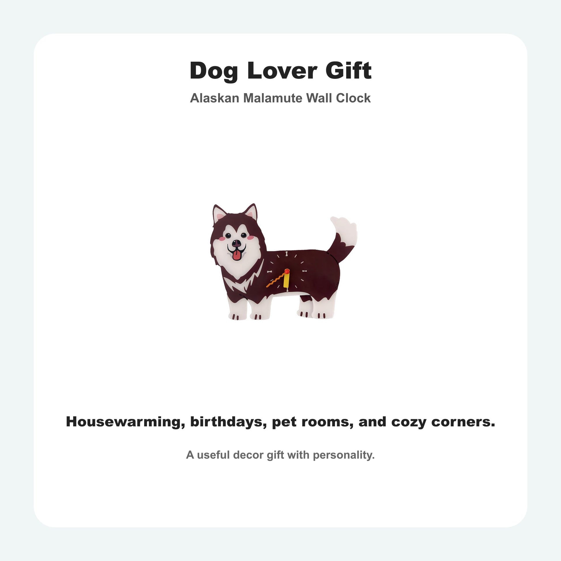 Alaskan Malamute Petstify dog wall clock with swinging poop pendulum