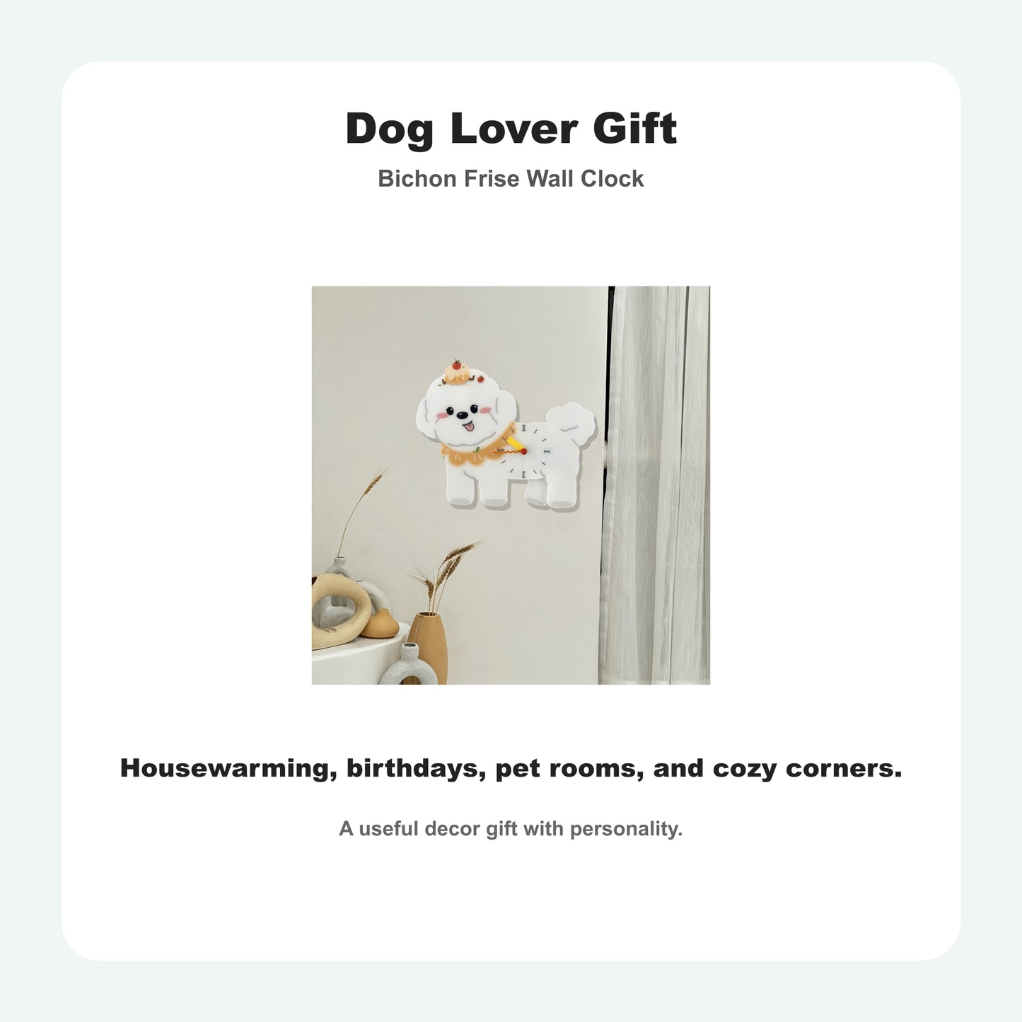 Bichon Frise Petstify dog wall clock with swinging poop pendulum
