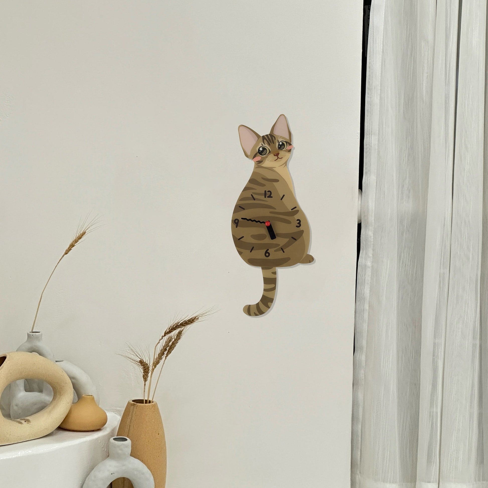Petstify Brown Tabby Devon Rex swinging tail acrylic wall clock