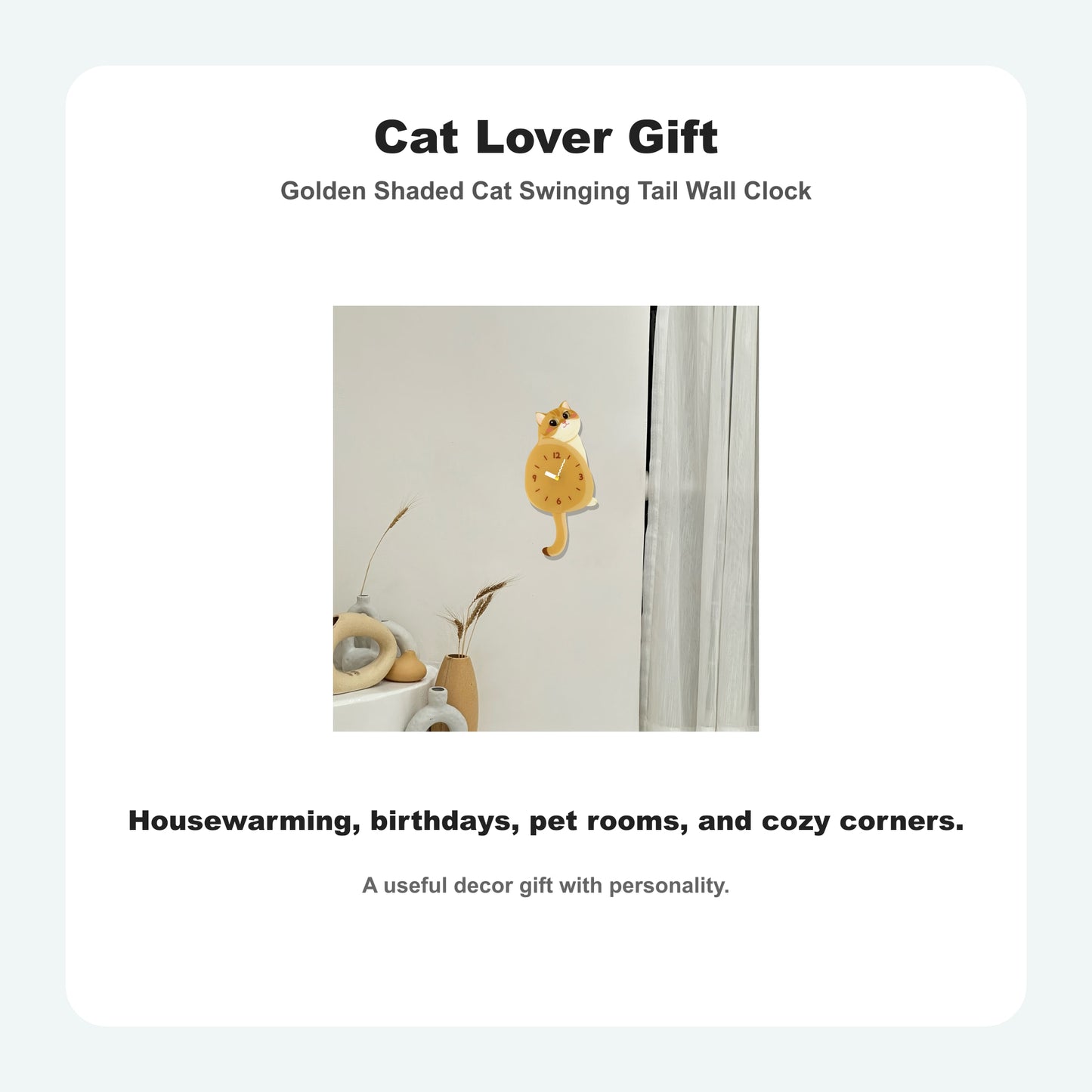 Golden Shaded Cat Petstify cat wall clock with playful swinging detail