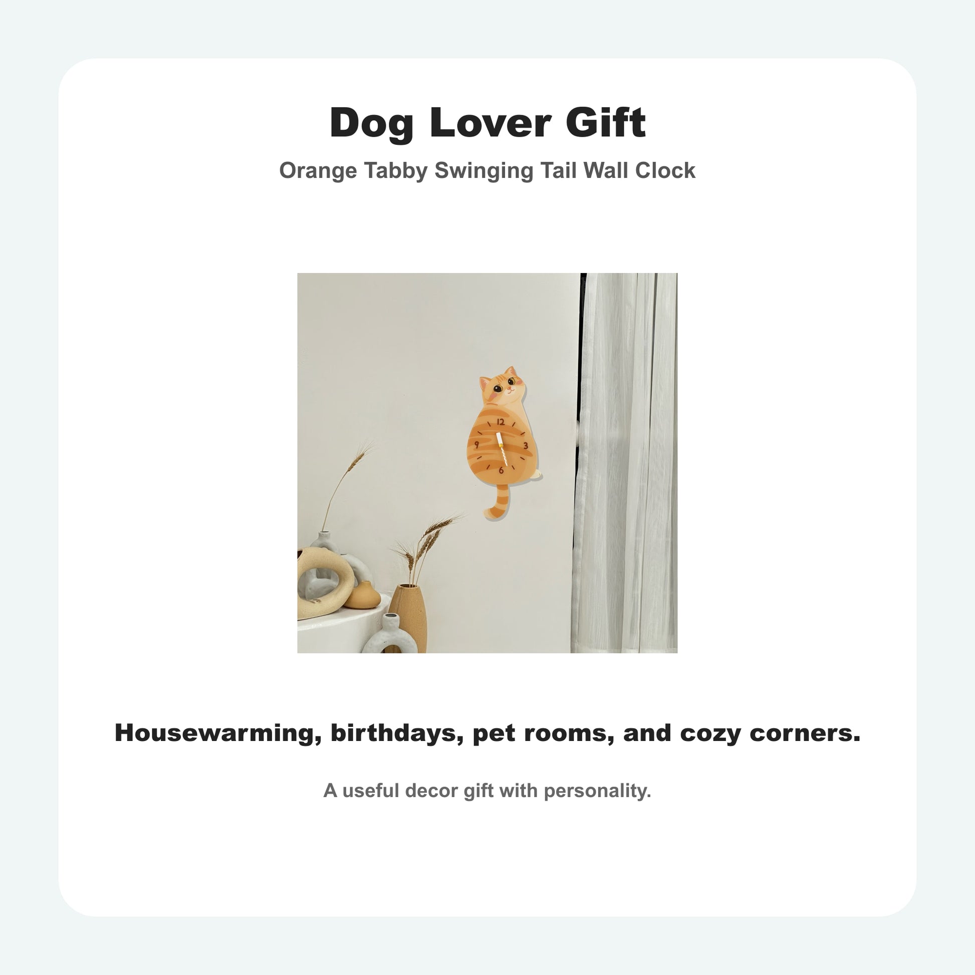 Orange Tabby Petstify cat wall clock with swinging tail detail