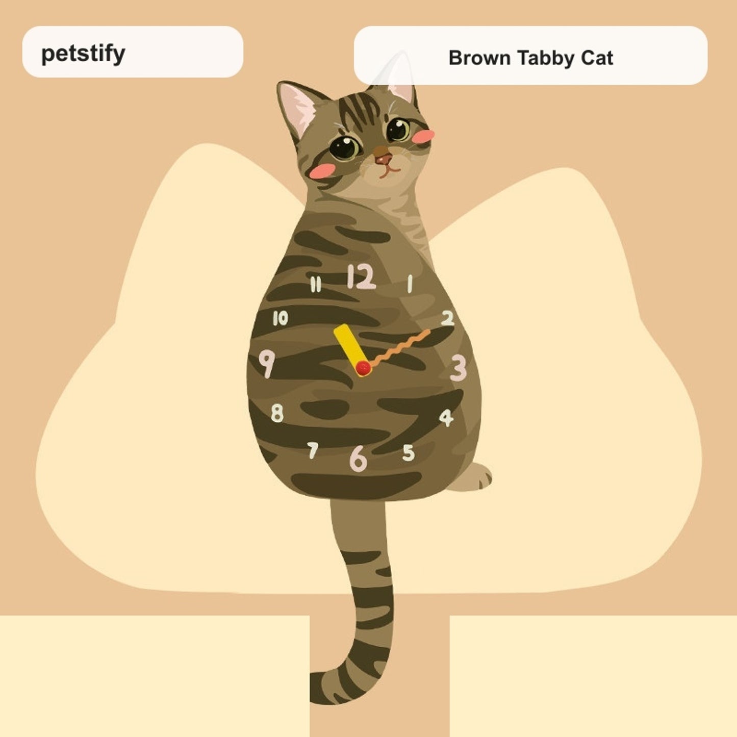 Tabby Cat Petstify cat wall clock with playful swinging detail