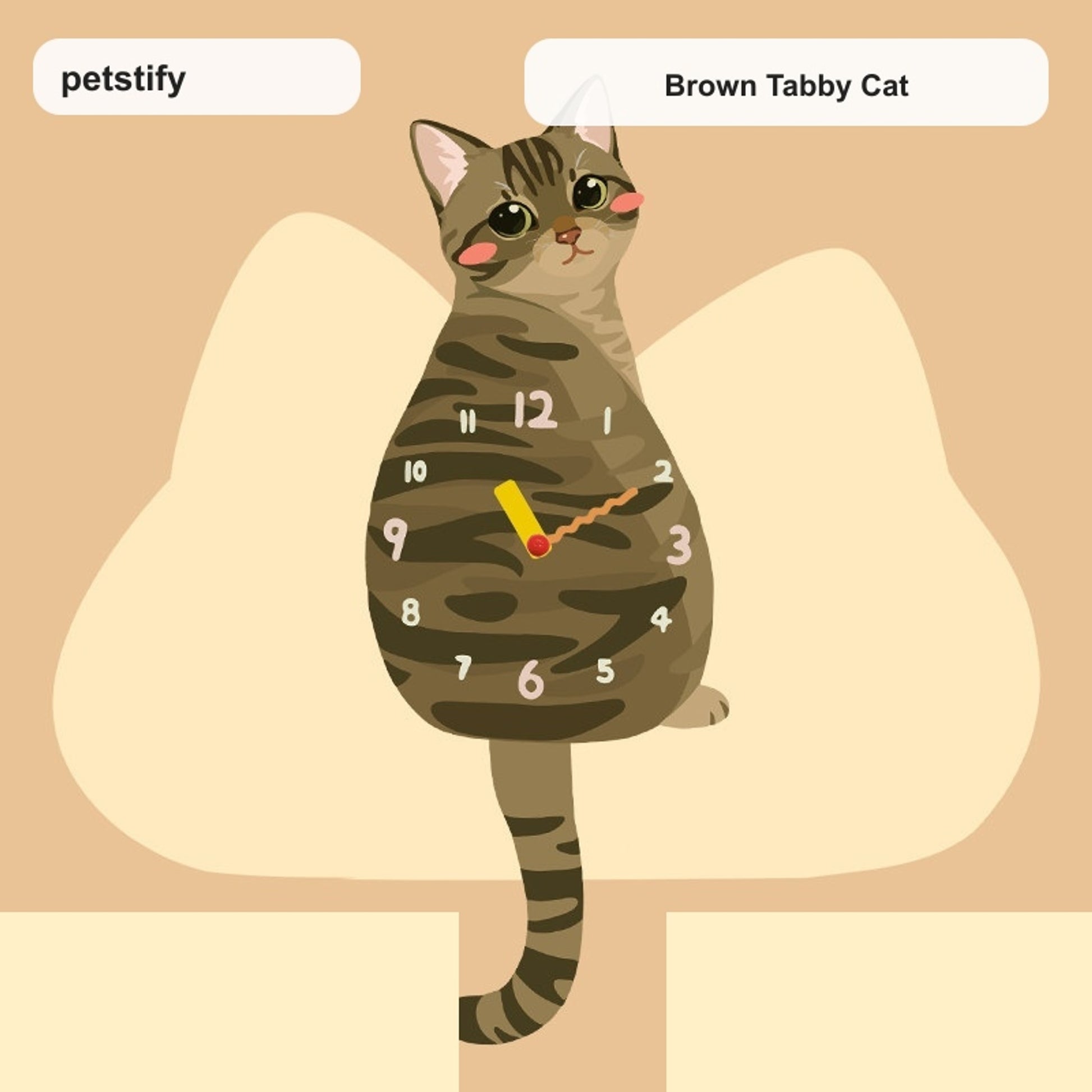Tabby Cat Petstify cat wall clock with playful swinging detail