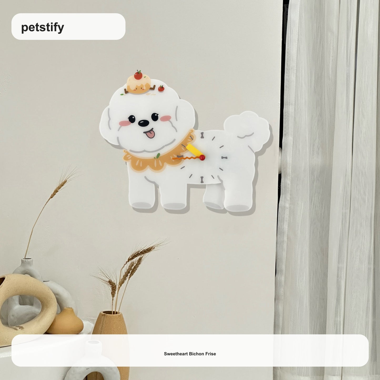 Bichon Frise Petstify dog wall clock with swinging poop pendulum