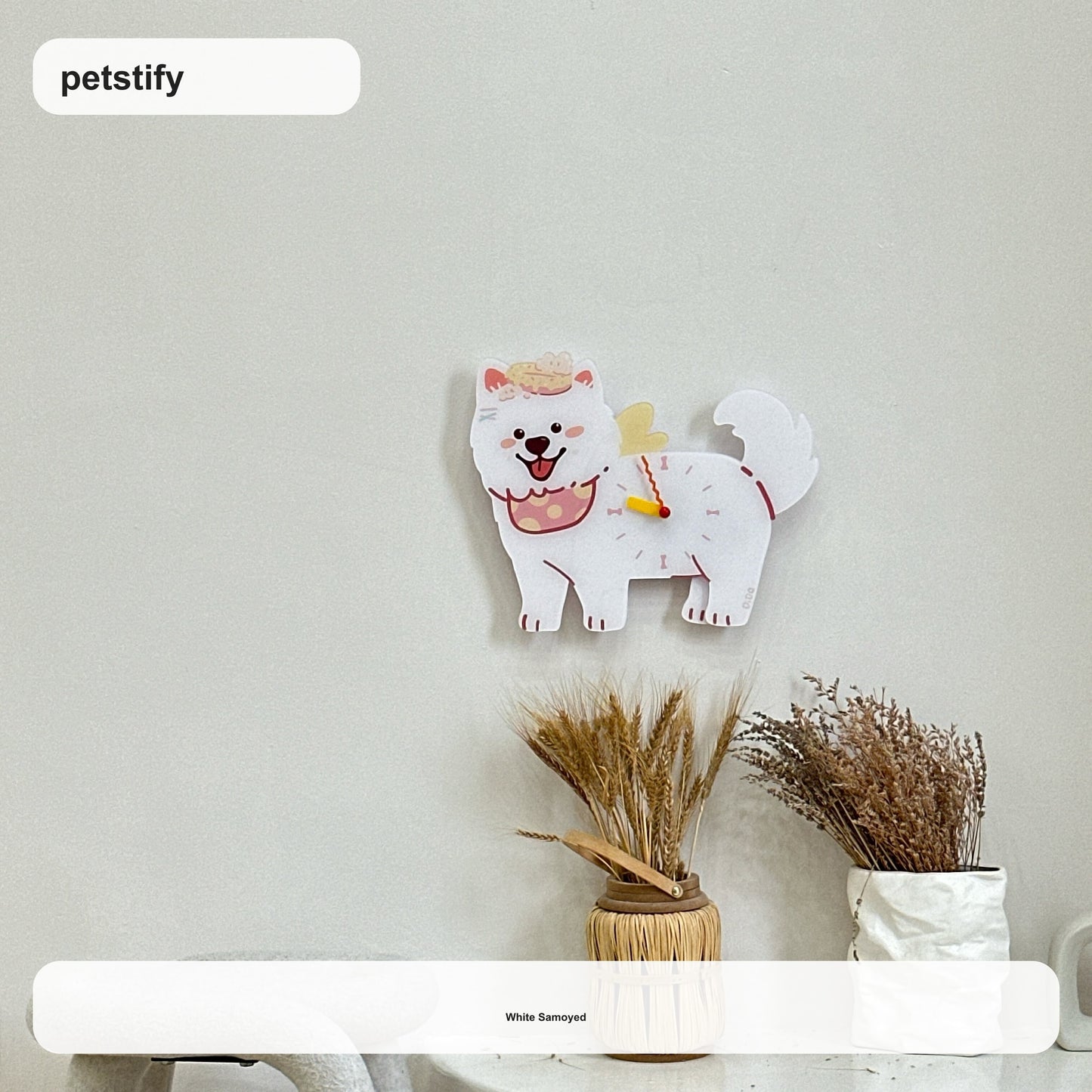 Samoyed Petstify dog wall clock with swinging poop pendulum