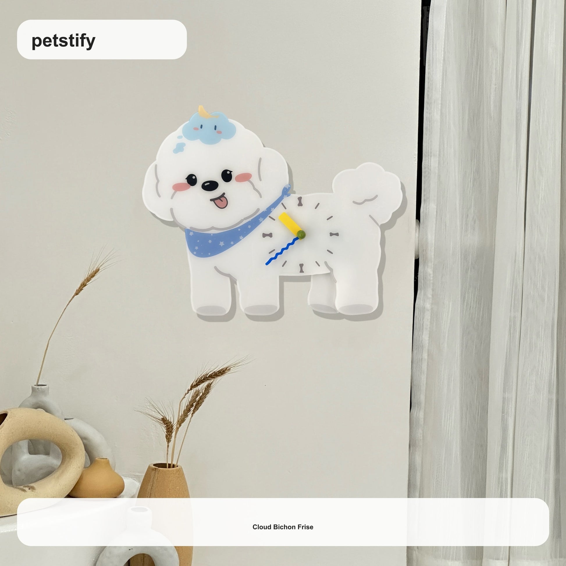 Bichon Frise Petstify dog wall clock with swinging poop pendulum