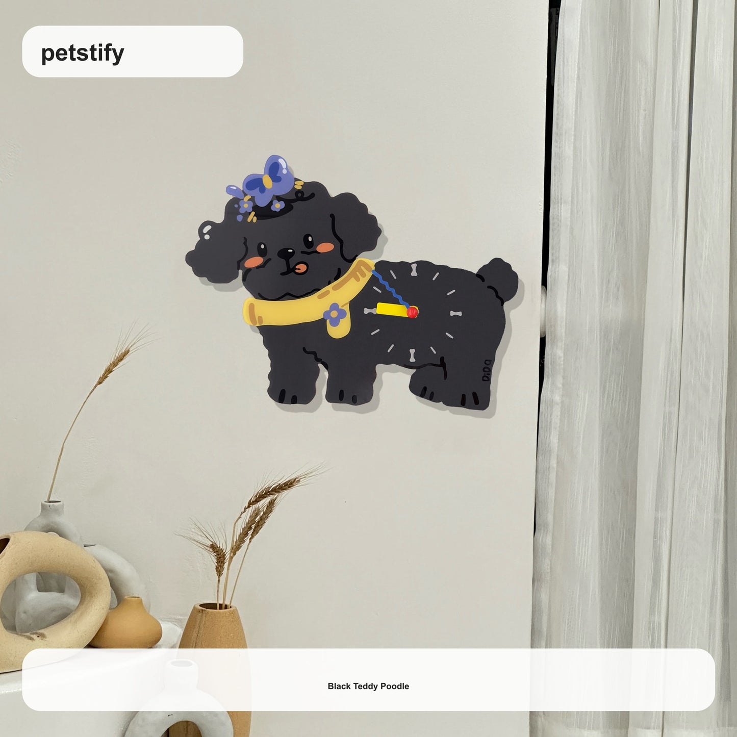 Teddy Poodle Petstify dog wall clock with swinging poop pendulum