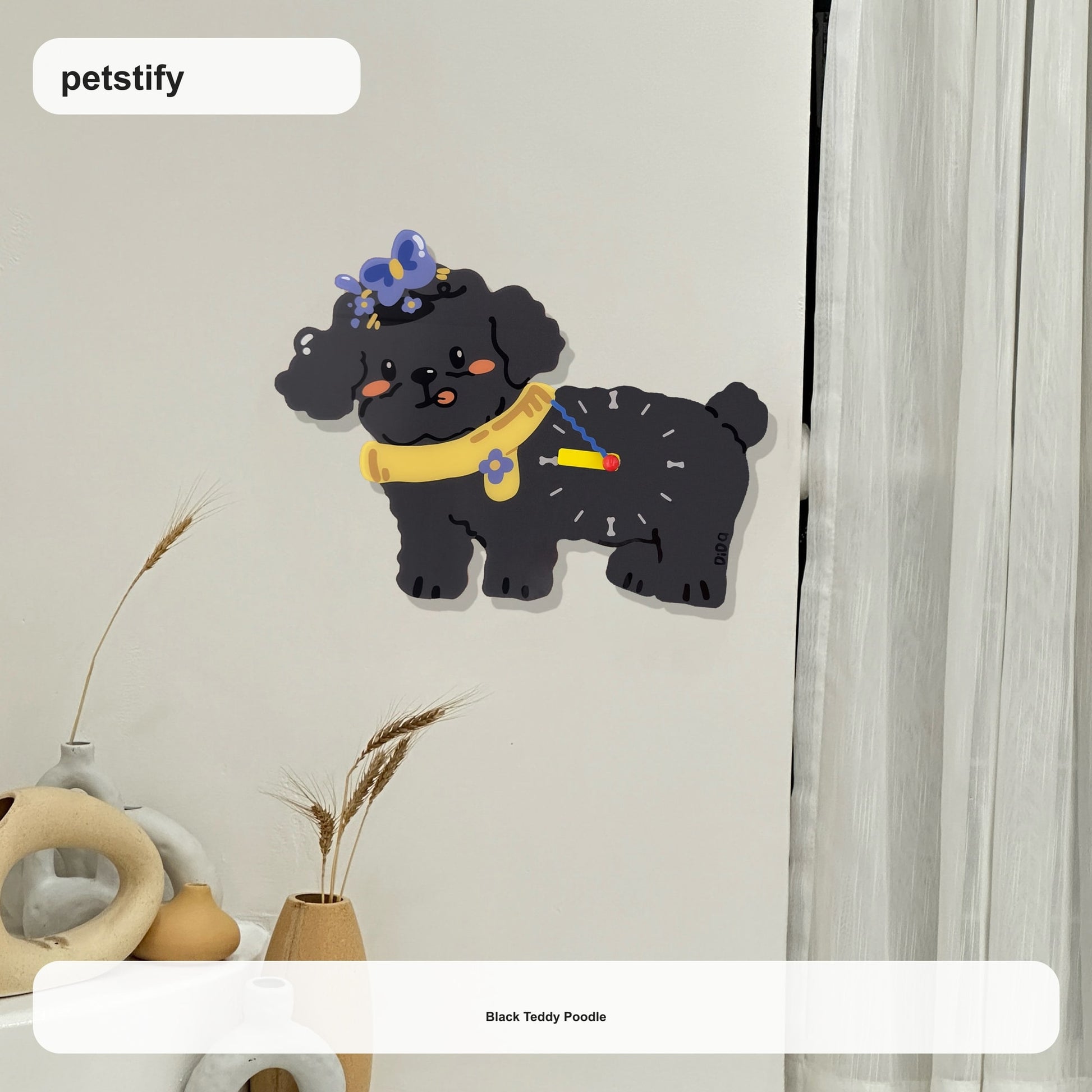 Teddy Poodle Petstify dog wall clock with swinging poop pendulum