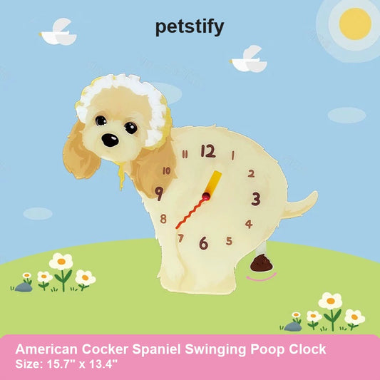 American Cocker Spaniel illustration on a Petstify wall clock with a swinging pendulum below