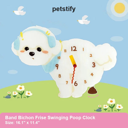 Band Bichon Frise Petstify dog wall clock with swinging poop pendulum