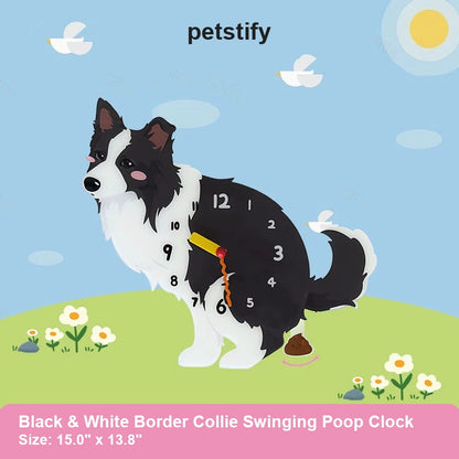 Border Collie Petstify dog wall clock with swinging poop pendulum