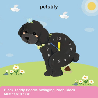 Black Teddy Poodle Petstify dog wall clock with swinging poop pendulum