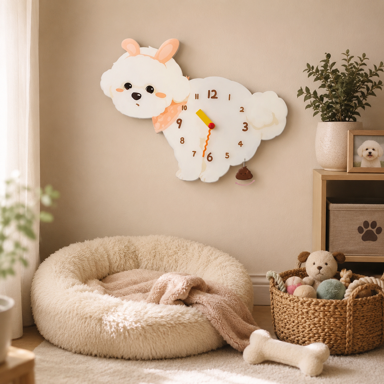 Bunny Bichon Frise funny dog wall clock lifestyle decor scene