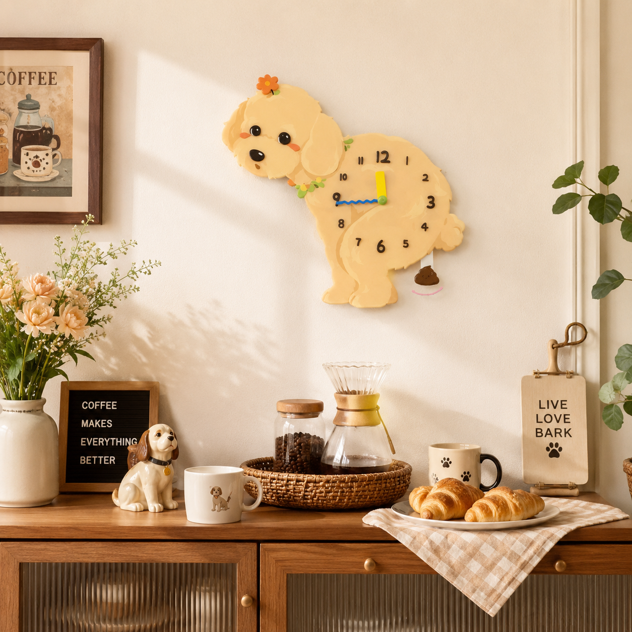 Champagne Teddy Poodle funny dog wall clock lifestyle decor scene