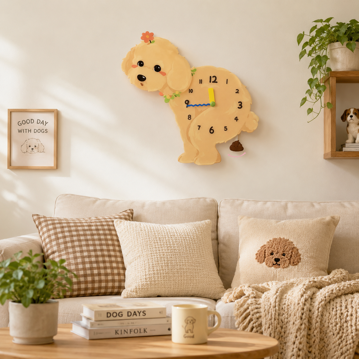Teddy Poodle dog lover gift wall clock with swinging poop pendulum home decor