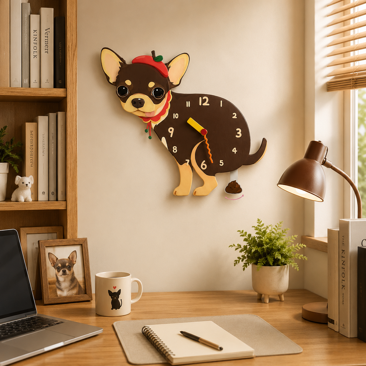 Chocolate Chihuahua funny dog wall clock lifestyle decor scene